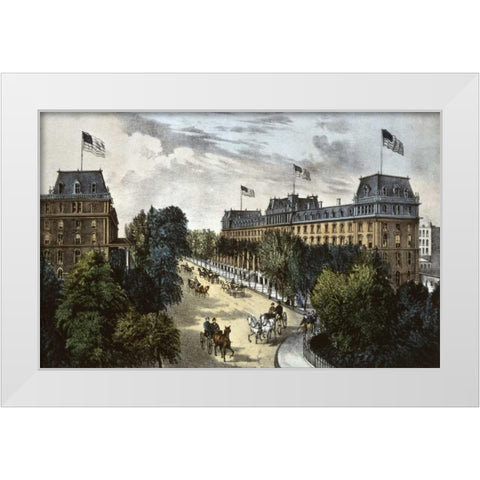 Saratoga Springs White Modern Wood Framed Art Print by Currier and Ives