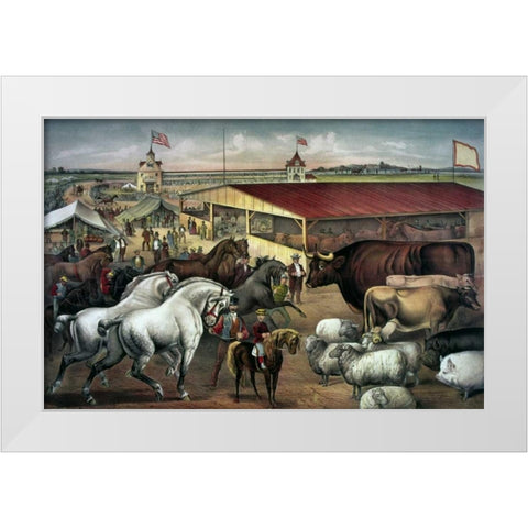 Sights at The Fair Ground White Modern Wood Framed Art Print by Currier and Ives