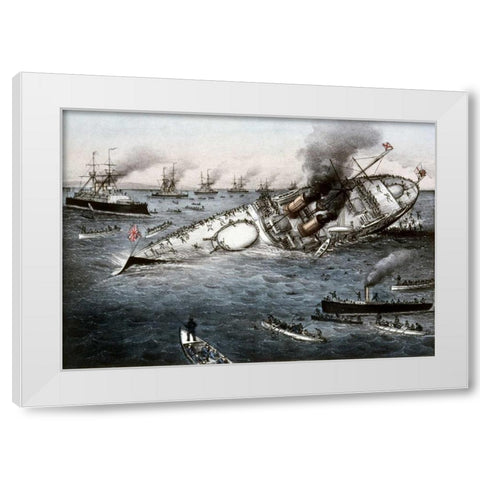 Sinking of The Battleship Victoria Off Tripoli,Syria, June 22, 1893 White Modern Wood Framed Art Print by Currier and Ives
