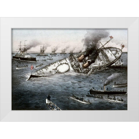 Sinking of The Battleship Victoria Off Tripoli,Syria, June 22, 1893 White Modern Wood Framed Art Print by Currier and Ives