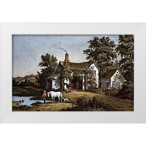 Village Blacksmith White Modern Wood Framed Art Print by Ives, Currier and