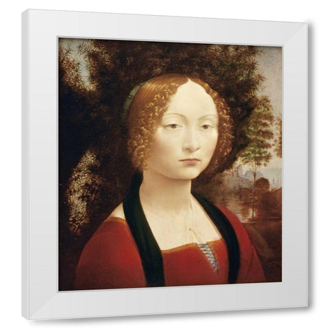 Ginevra DeBenci White Modern Wood Framed Art Print by Da Vinci, Leonardo