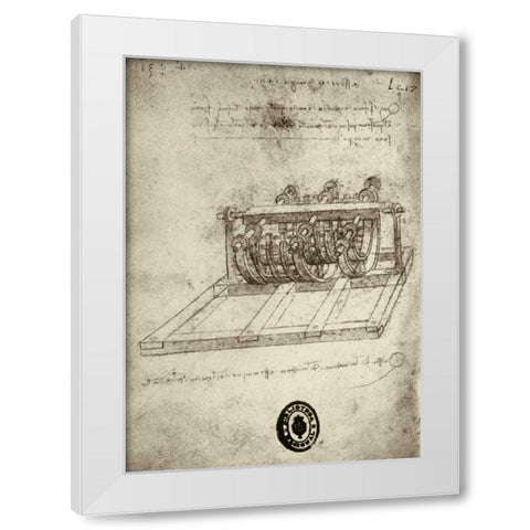 Mechanical Sketches White Modern Wood Framed Art Print by Da Vinci, Leonardo