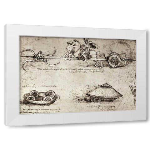 Military Inventions Sketches White Modern Wood Framed Art Print by Da Vinci, Leonardo