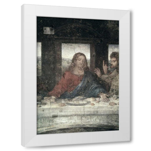 The Last Supper - Detail, Center White Modern Wood Framed Art Print by Da Vinci, Leonardo