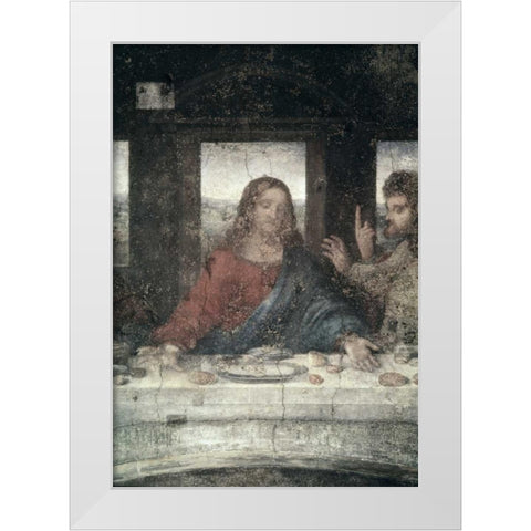 The Last Supper - Detail, Center White Modern Wood Framed Art Print by Da Vinci, Leonardo
