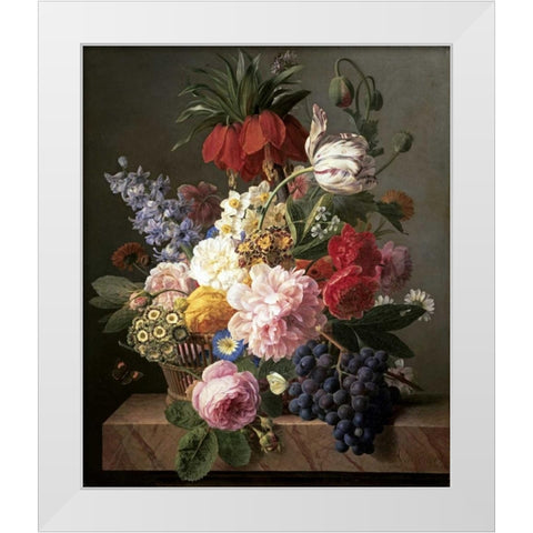 Flowers and Fruit White Modern Wood Framed Art Print by Van Dael, Jan Frans