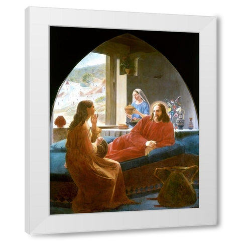 Jesus With Mary and Martha White Modern Wood Framed Art Print by Dalsgaard, Christen