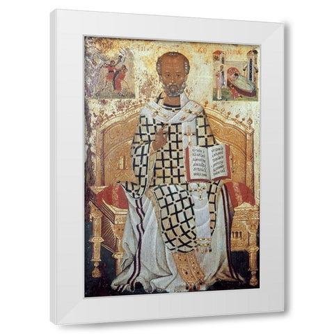Saint Nicolas White Modern Wood Framed Art Print by Damaskenos, Michael