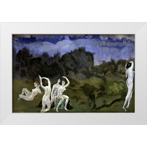 Nudes In a Landscape White Modern Wood Framed Art Print by Davies, Arthur Bowen