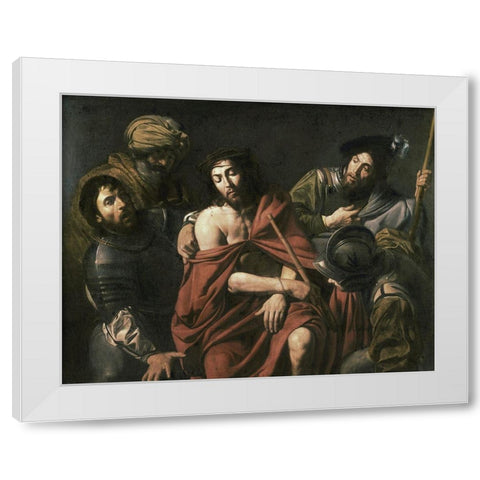 Jesus Insulted By The Soldiers White Modern Wood Framed Art Print by de Boulogn, Jean Valentin