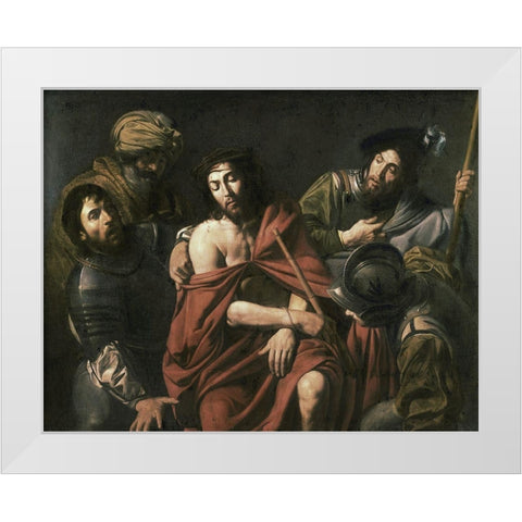 Jesus Insulted By The Soldiers White Modern Wood Framed Art Print by de Boulogn, Jean Valentin
