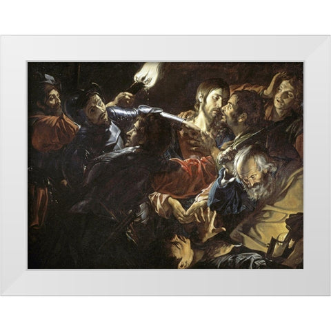Taking of Christ White Modern Wood Framed Art Print by de Boulogn, Jean Valentin