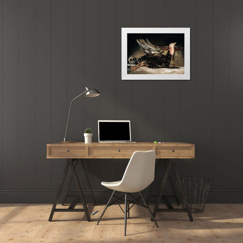 Dead Turkey White Modern Wood Framed Art Print by Goya, Francisco De