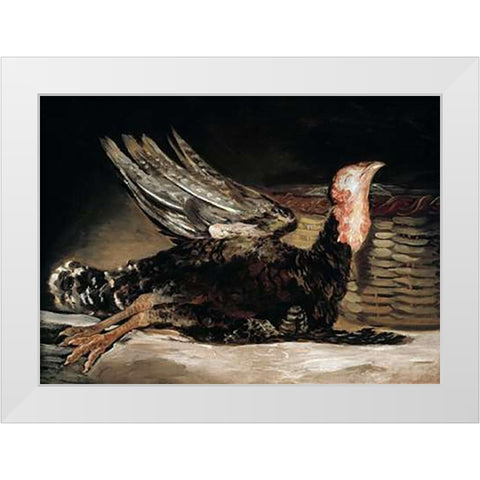 Dead Turkey White Modern Wood Framed Art Print by Goya, Francisco De