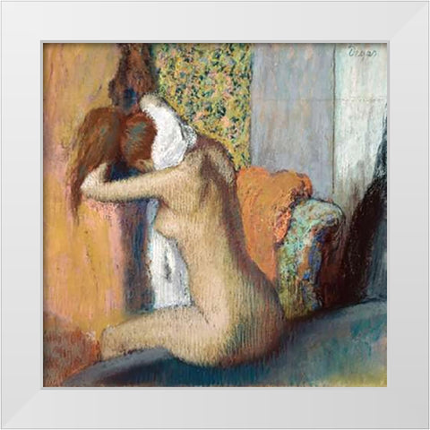 After the Bath White Modern Wood Framed Art Print by Degas, Edgar