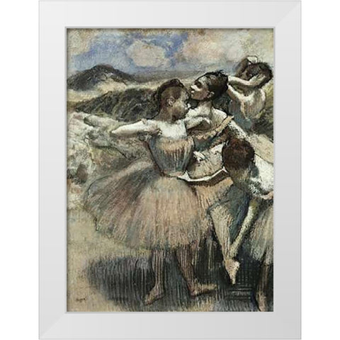 Dancers White Modern Wood Framed Art Print by Degas, Edgar