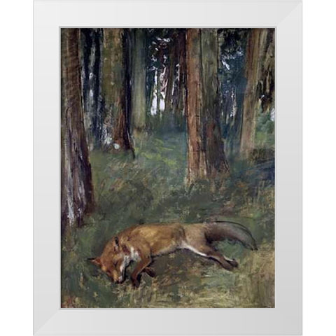 Dead Fox Under the Trees White Modern Wood Framed Art Print by Degas, Edgar