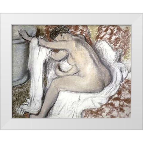 Leaving the Bath (Le Sortie du Bain) White Modern Wood Framed Art Print by Degas, Edgar