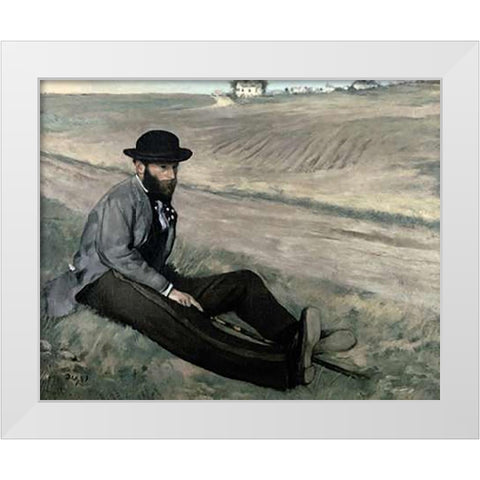 Portrait of Eugene Manet White Modern Wood Framed Art Print by Degas, Edgar
