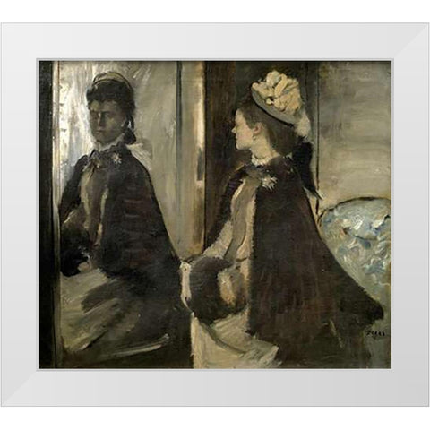Portrait of Mrs. Jeantaud In The Mirror White Modern Wood Framed Art Print by Degas, Edgar