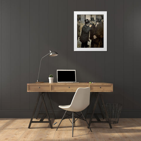 The Stock Exchange White Modern Wood Framed Art Print by Degas, Edgar