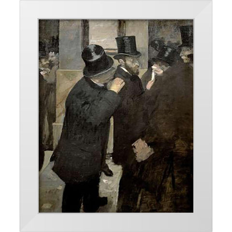 The Stock Exchange White Modern Wood Framed Art Print by Degas, Edgar