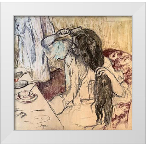 Woman at her Toilette White Modern Wood Framed Art Print by Degas, Edgar