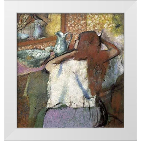 Woman at her Toilette White Modern Wood Framed Art Print by Degas, Edgar