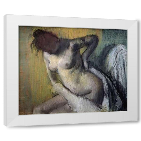 Woman Drying Herself White Modern Wood Framed Art Print by Degas, Edgar