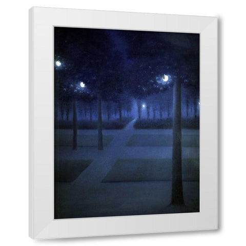 Night In The Park Royal, Brussels White Modern Wood Framed Art Print by De Nuncques, William Degouve