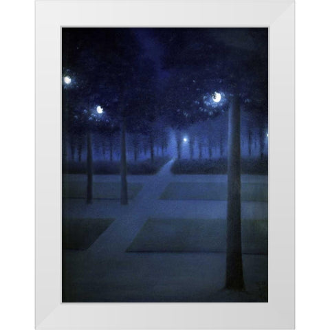 Night In The Park Royal, Brussels White Modern Wood Framed Art Print by De Nuncques, William Degouve