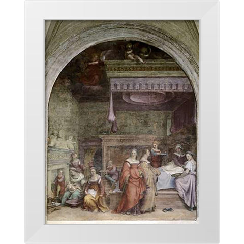 Nativity of Mary White Modern Wood Framed Art Print by Del Sarto, Andrea