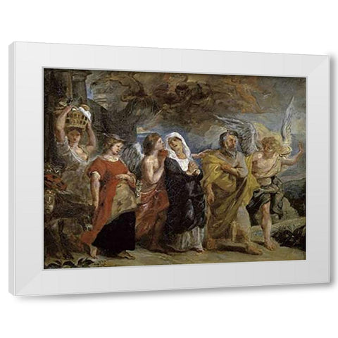 Copy After The Flight of Lot By Rubens White Modern Wood Framed Art Print by Delacroix, Eugene