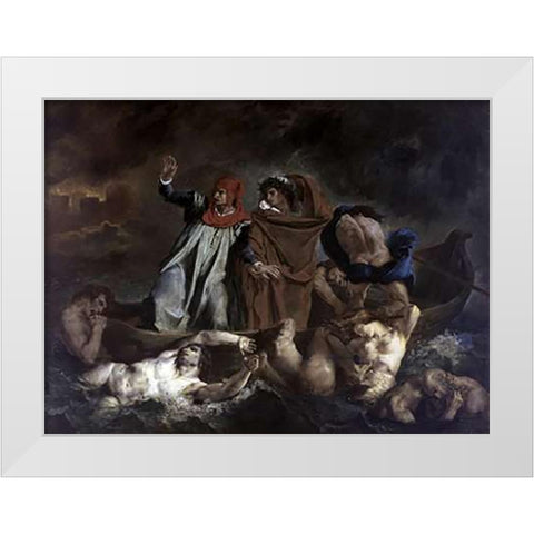 Dante and Virgil in Hell White Modern Wood Framed Art Print by Delacroix, Eugene