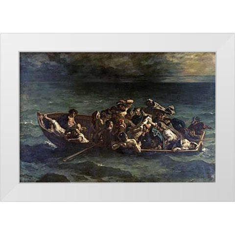 Don Juans Shipwreck Naufrage de Don Juan White Modern Wood Framed Art Print by Delacroix, Eugene