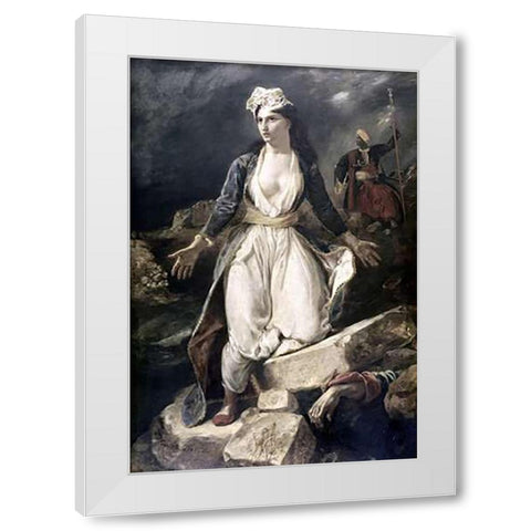 Greece Expiring White Modern Wood Framed Art Print by Delacroix, Eugene