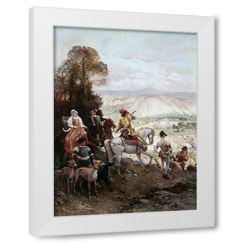 Hunting Party White Modern Wood Framed Art Print by Detti, Cesare Agostino