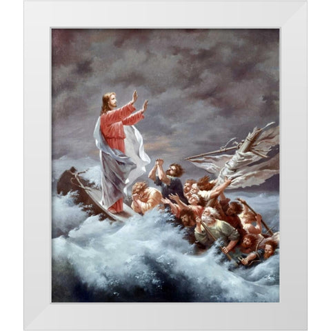 Christ Stilling The Tempest White Modern Wood Framed Art Print by Dietrich, Christian W.E.