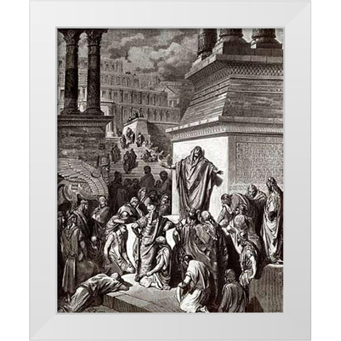 Jonah Telling of Ninevehs Coming Vanquishment White Modern Wood Framed Art Print by Dore, Gustave