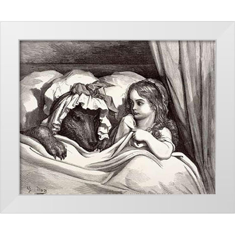 Little Red Riding Hood White Modern Wood Framed Art Print by Dore, Gustave