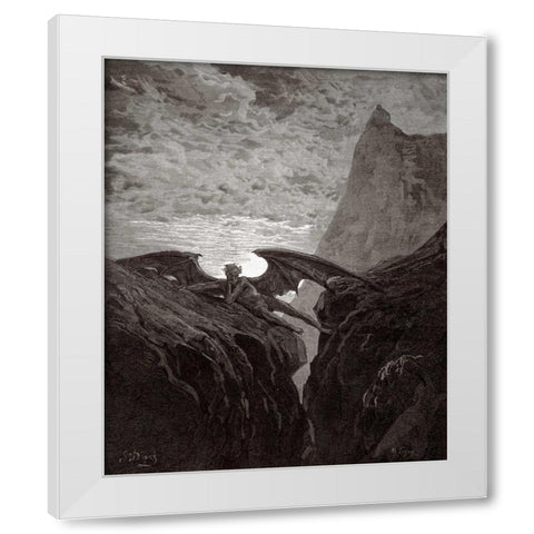 Satan Resting On The Mountain - from Miltons Paradise Lost White Modern Wood Framed Art Print by Dore, Gustave