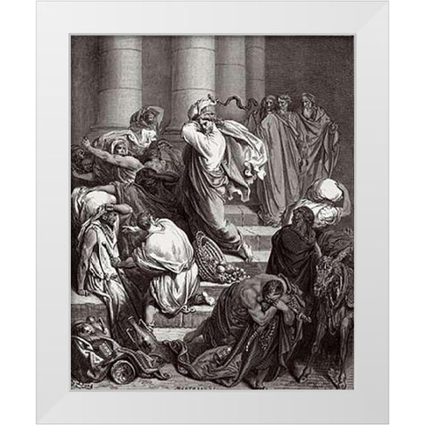 The Buyers and Sellers Driven out of the Temple by Jesus Holy Museumist White Modern Wood Framed Art Print by Dore, Gustave
