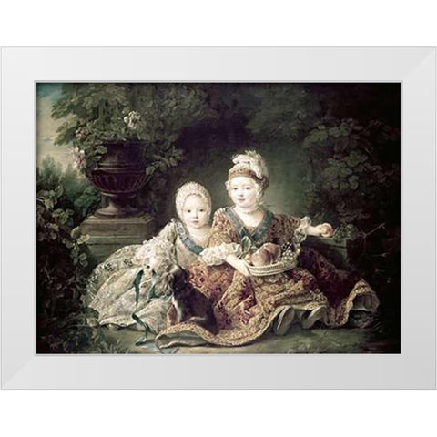 Duc De Berry and Count De Provence As Children White Modern Wood Framed Art Print by Drouais, Francois Huber
