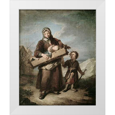 Poor Woman With The Children White Modern Wood Framed Art Print by Dumont, Jaques