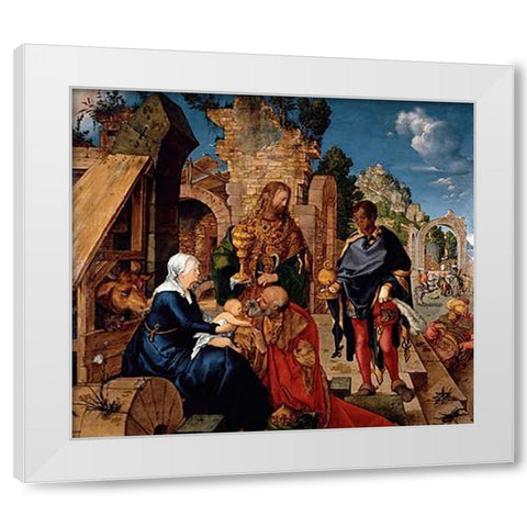 Adoration of The Magi White Modern Wood Framed Art Print by Durer, Albrecht
