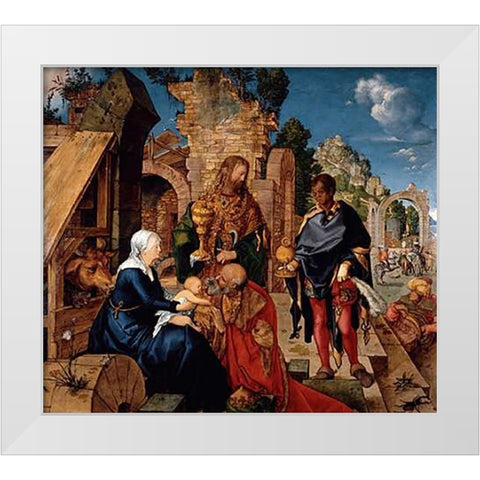 Adoration of The Magi White Modern Wood Framed Art Print by Durer, Albrecht