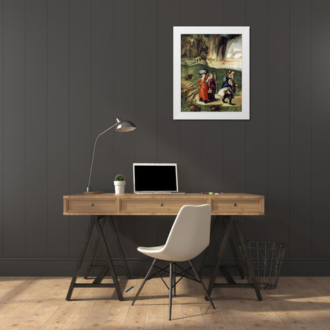 Lot and His Family Fleeing From Sodom White Modern Wood Framed Art Print by Durer, Albrecht