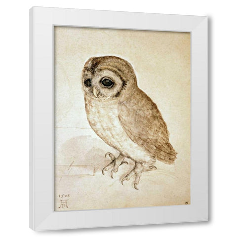 Screech Owl White Modern Wood Framed Art Print by Durer, Albrecht