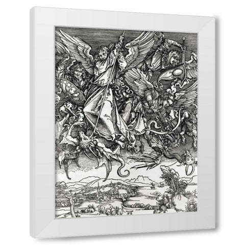 St. Michael Fighting the Dragon White Modern Wood Framed Art Print by Durer, Albrecht